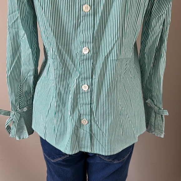 Talbots Poplin Popover Green White Striped Top Sz S - Picture 6 of 13